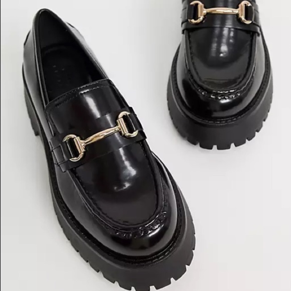 Platform Patent Loafers with Gold Horsebit